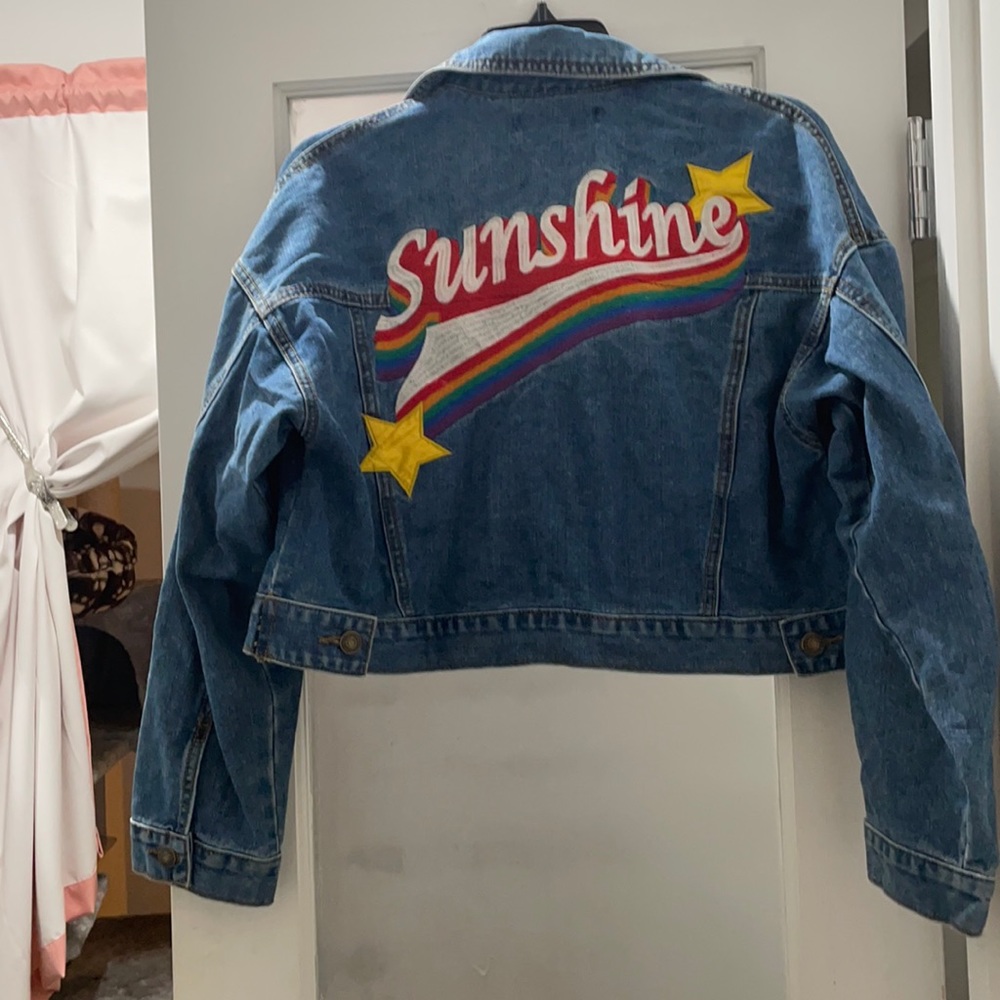 Sunshine Stitched Hippie Cropped Jean Jacket